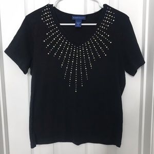 Karen Scott Black Studded V Neck T Shirt